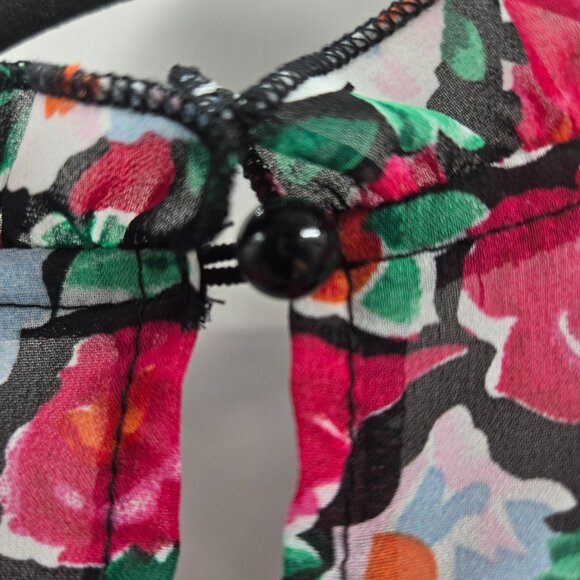 Pretty Garden Pink Floral High Neck Button Back Ruffled Short Sleeve Blouse L - Picture 10 of 10